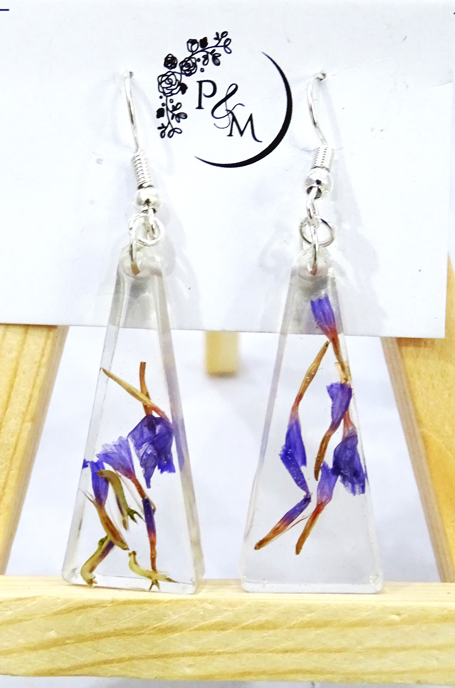 Earrings with Preserved Purple Flower