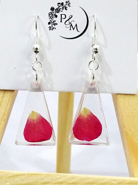 Earrings with Preserved "Red Rose" Petal