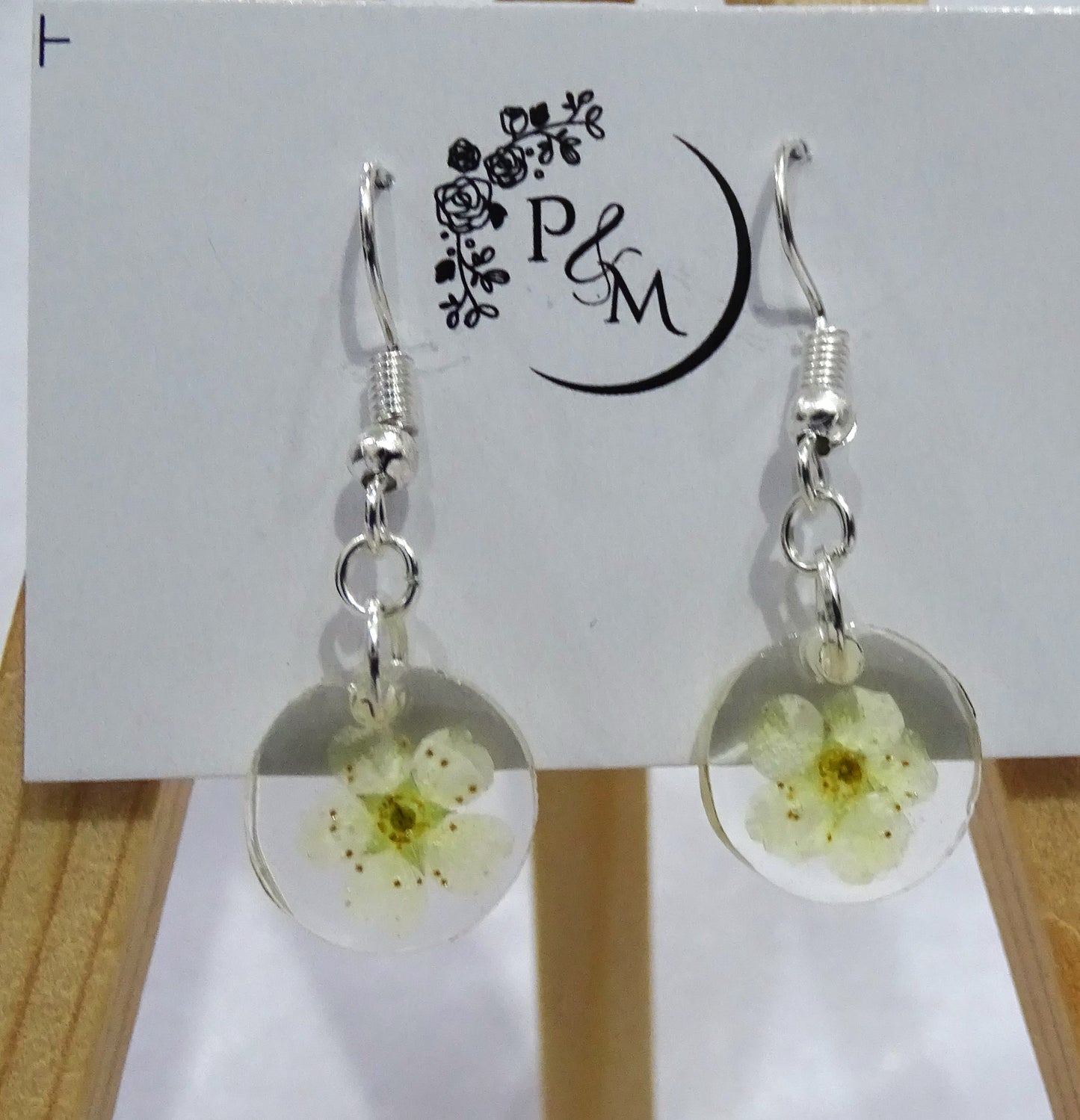 Earrings with Preserved Light Green Plum Flower