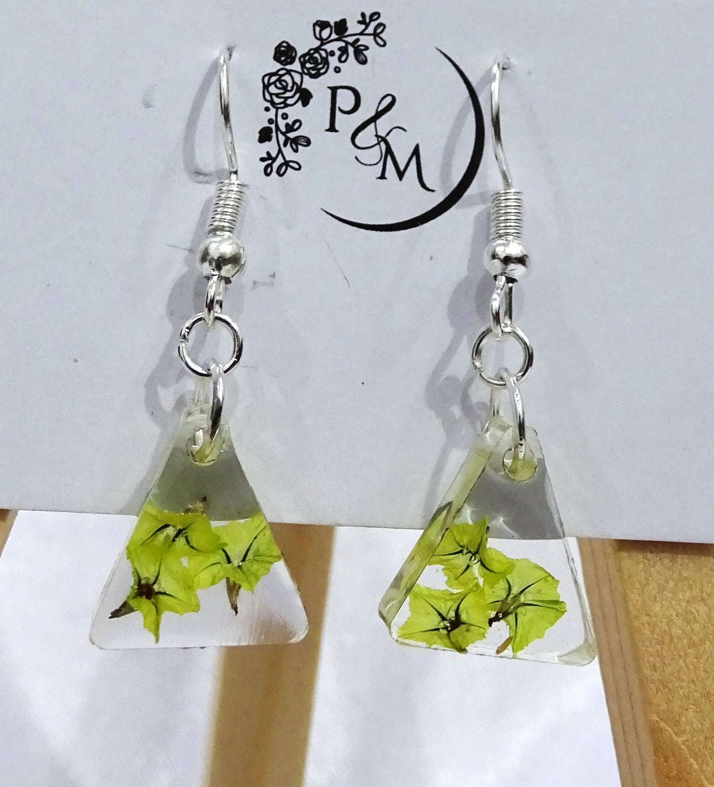 Earrings with Preserved Sea Green Plum Flower