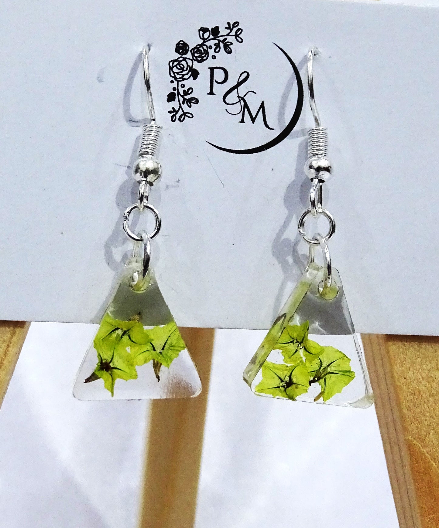 Earrings with Preserved Sea Green Plum Flower