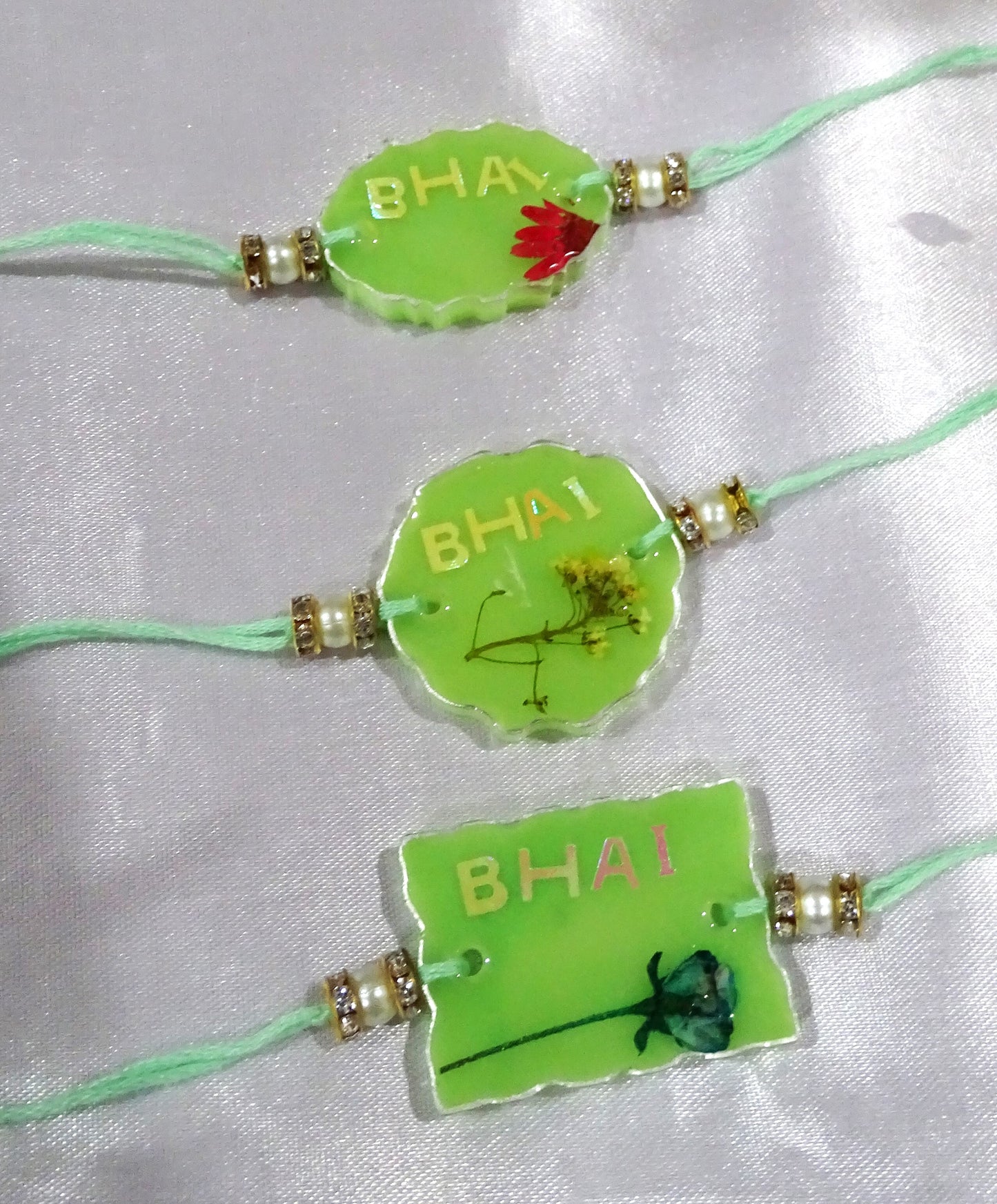 Special Rakhi with Preserved Flower (Set of 3) with Roli & Chawal