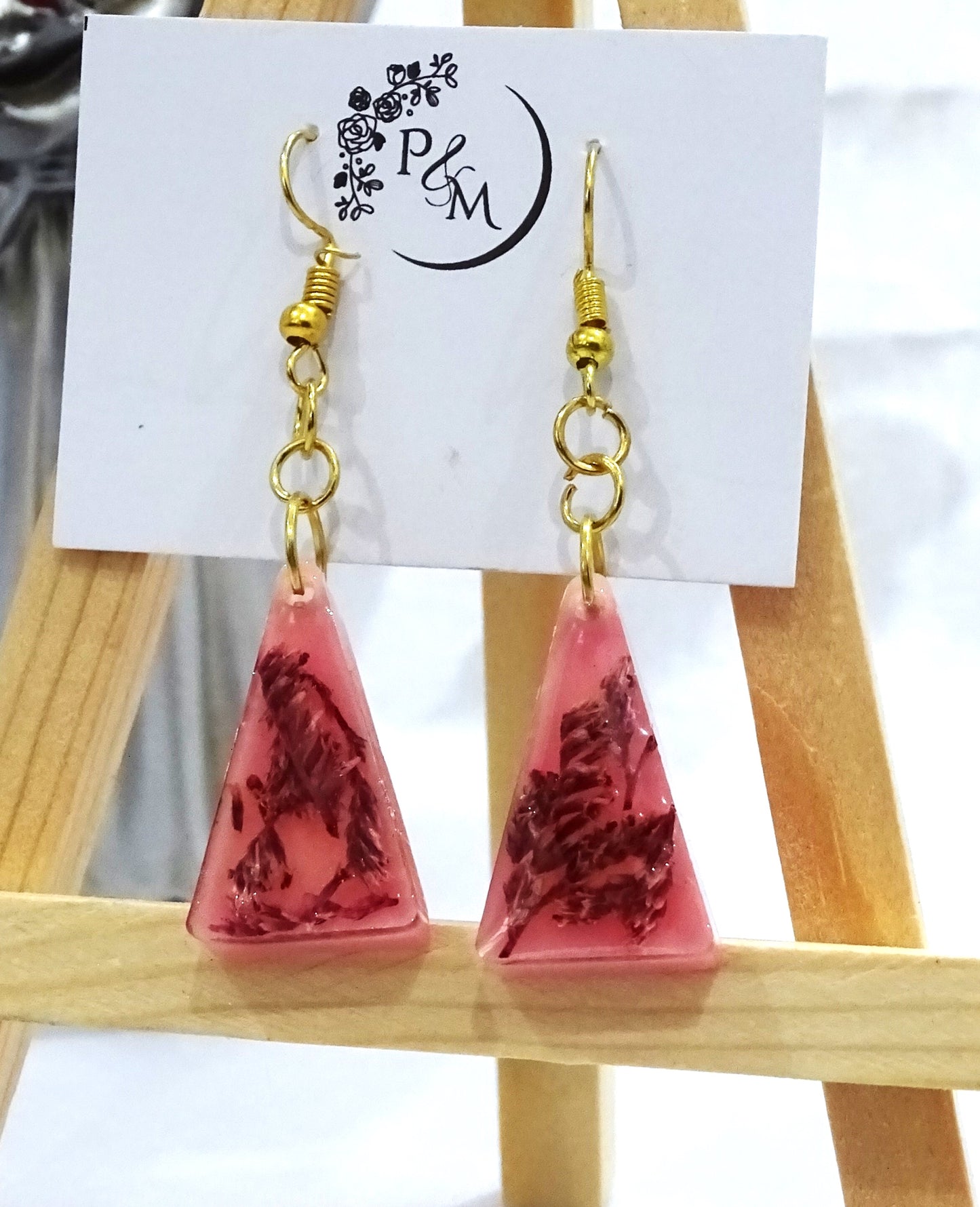 Earrings with Preserved Red Petals