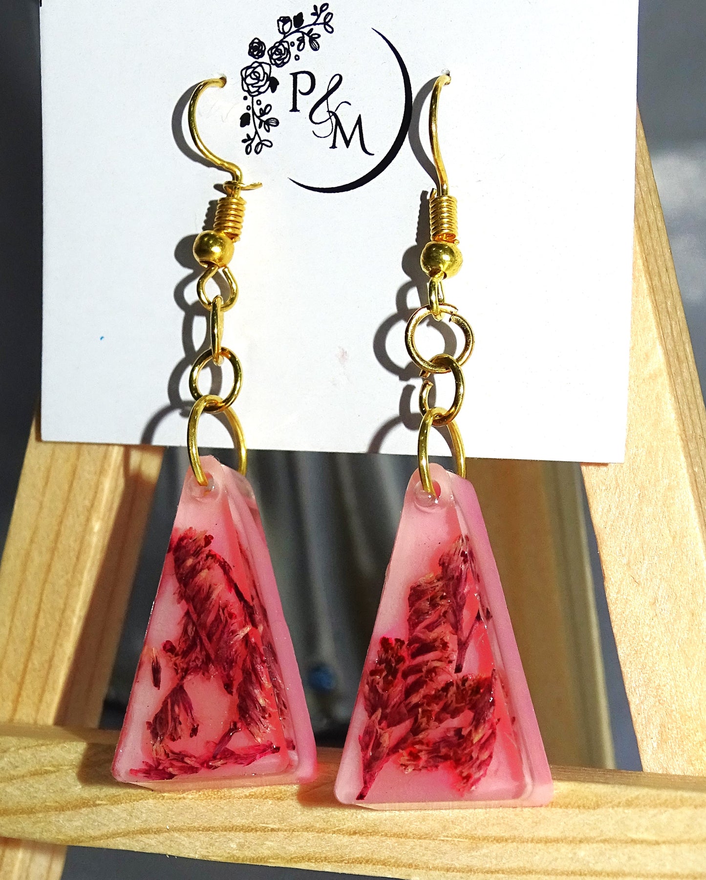 Earrings with Preserved Red Petals