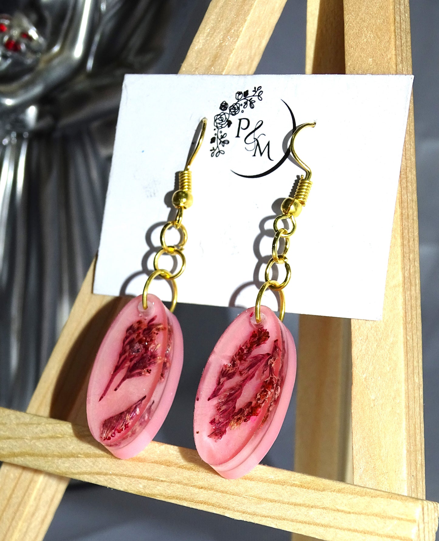 Earrings with Preserved Red Petals