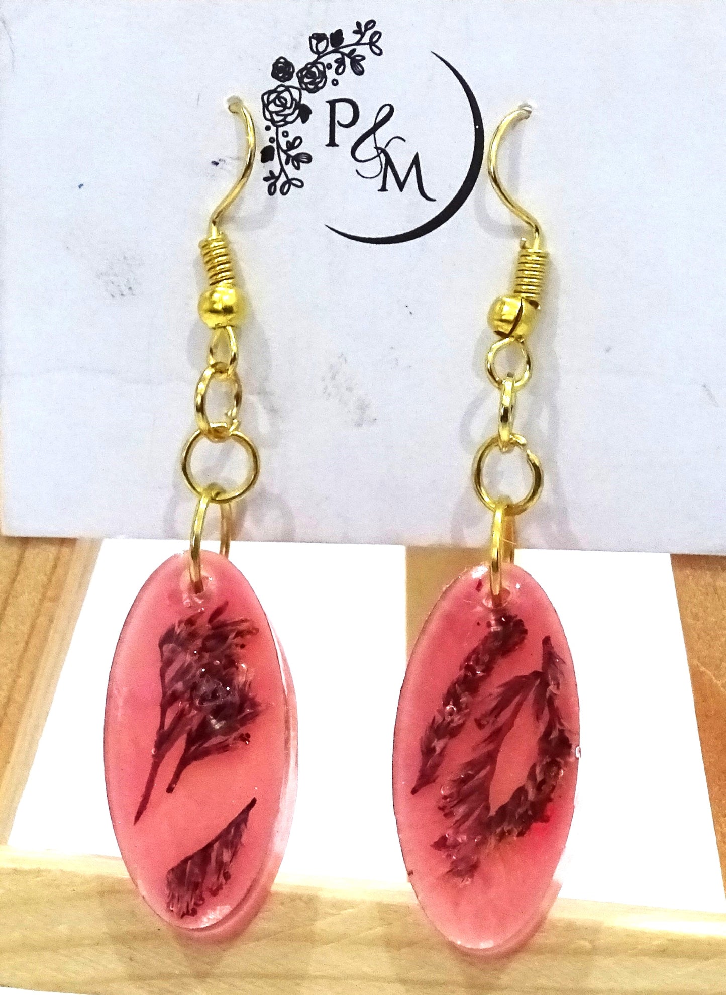 Earrings with Preserved Red Petals