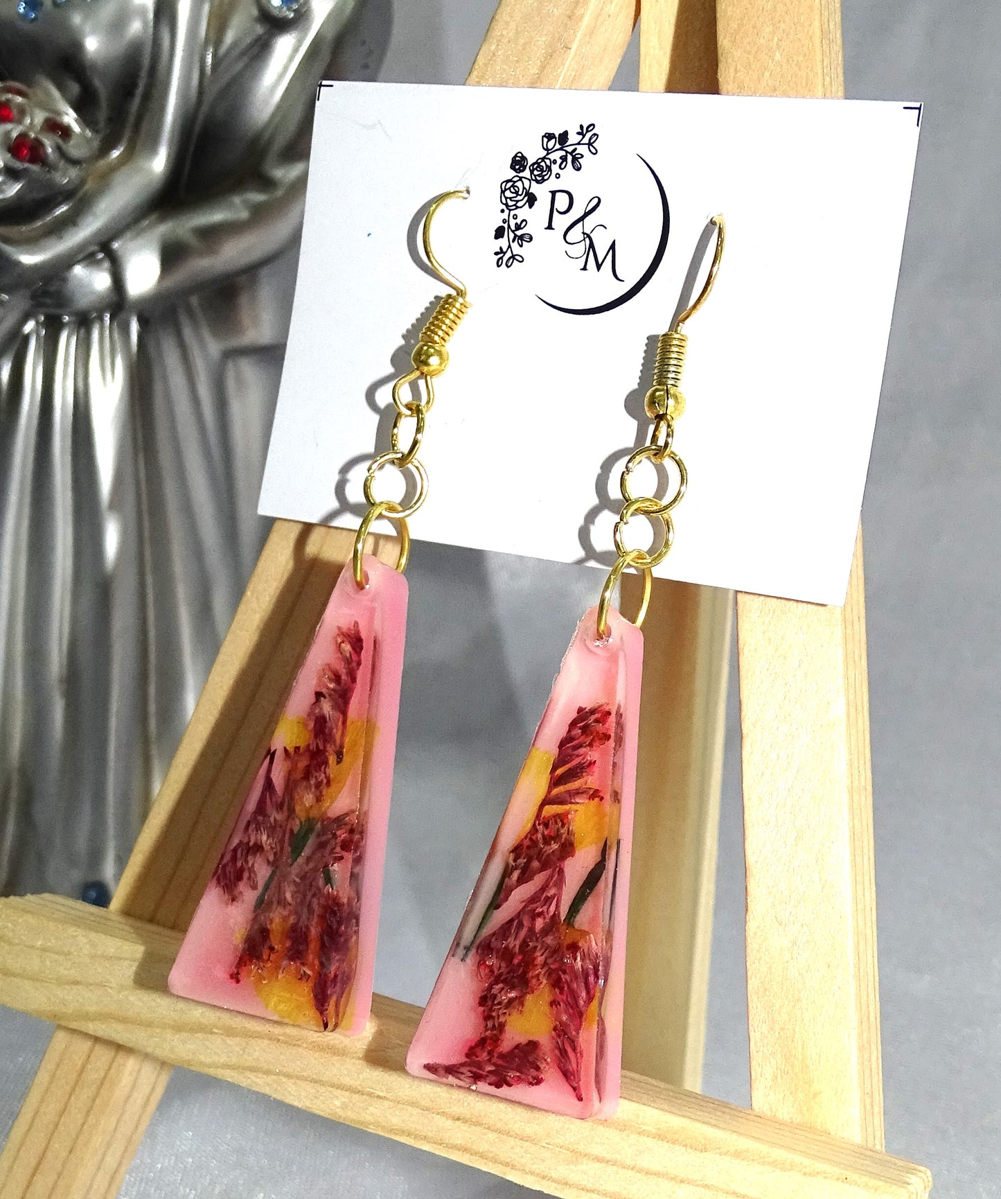 Earrings with Preserved Red Petals