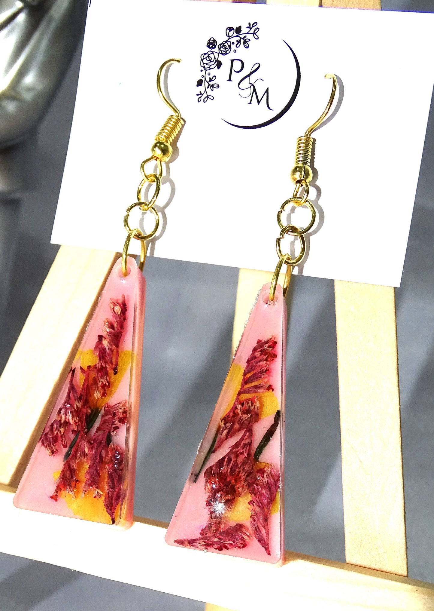 Earrings with Preserved Red Petals