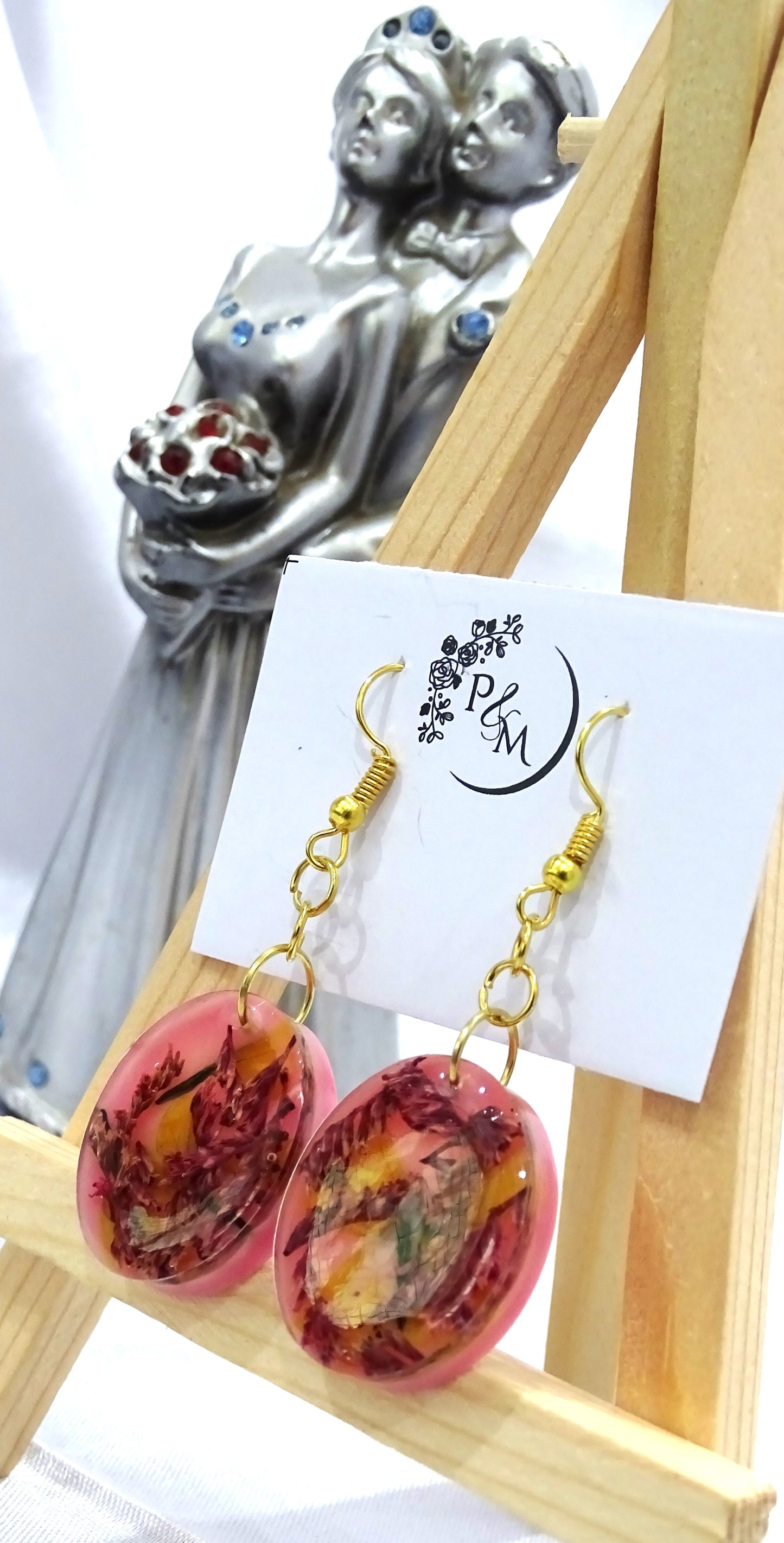 Earrings with Preserved Red Petals