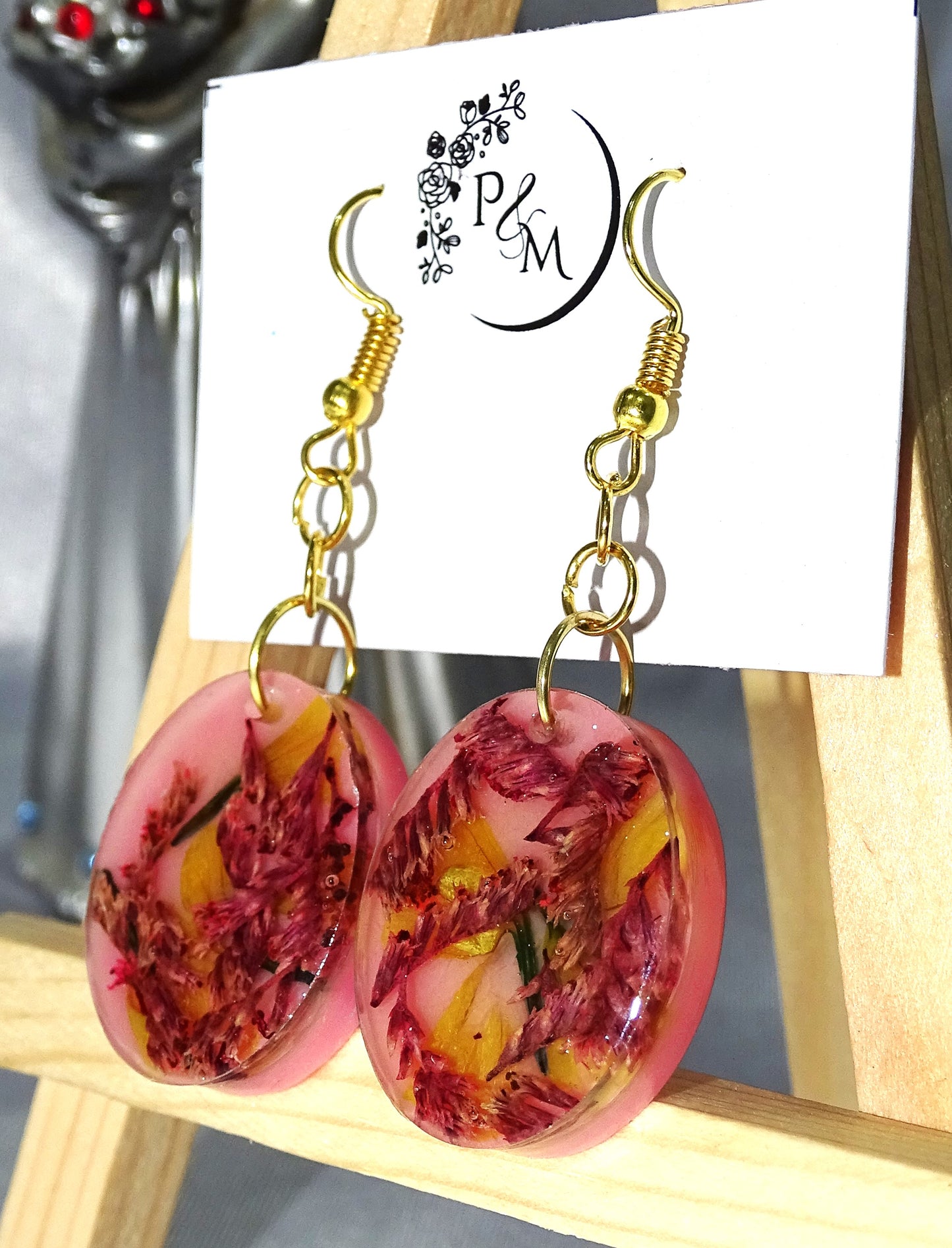 Earrings with Preserved Red Petals