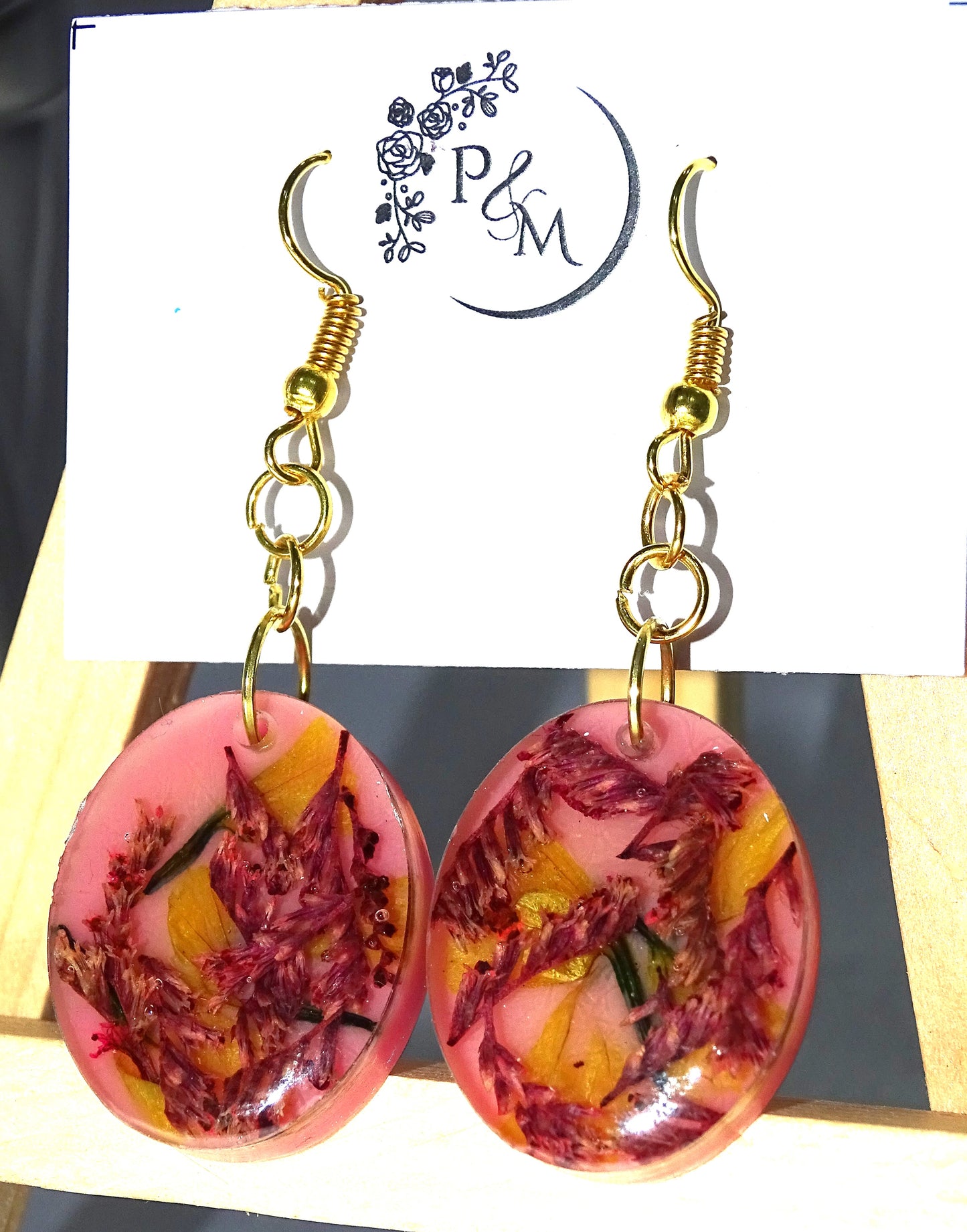 Earrings with Preserved Red Petals