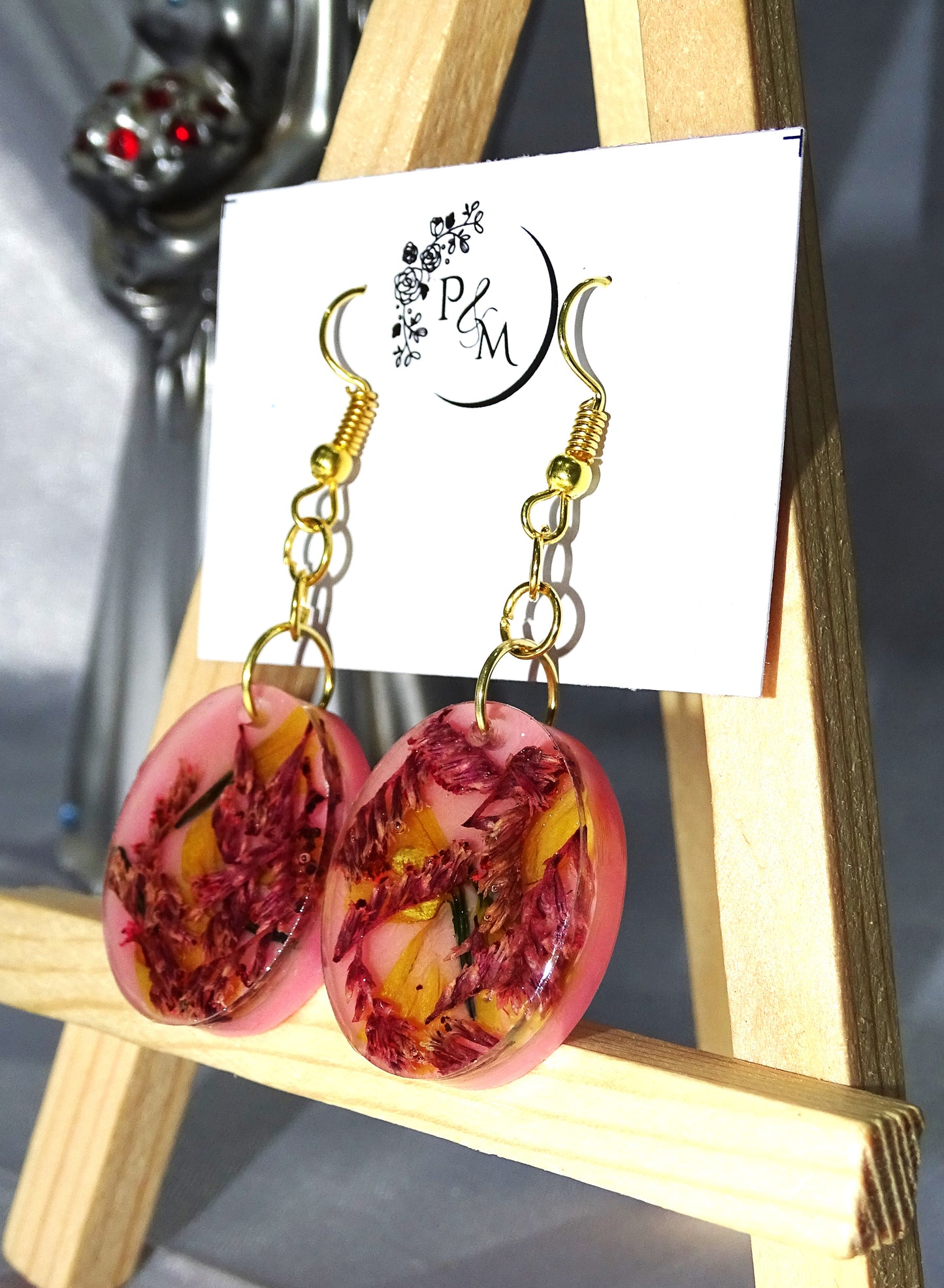 Earrings with Preserved Red Petals