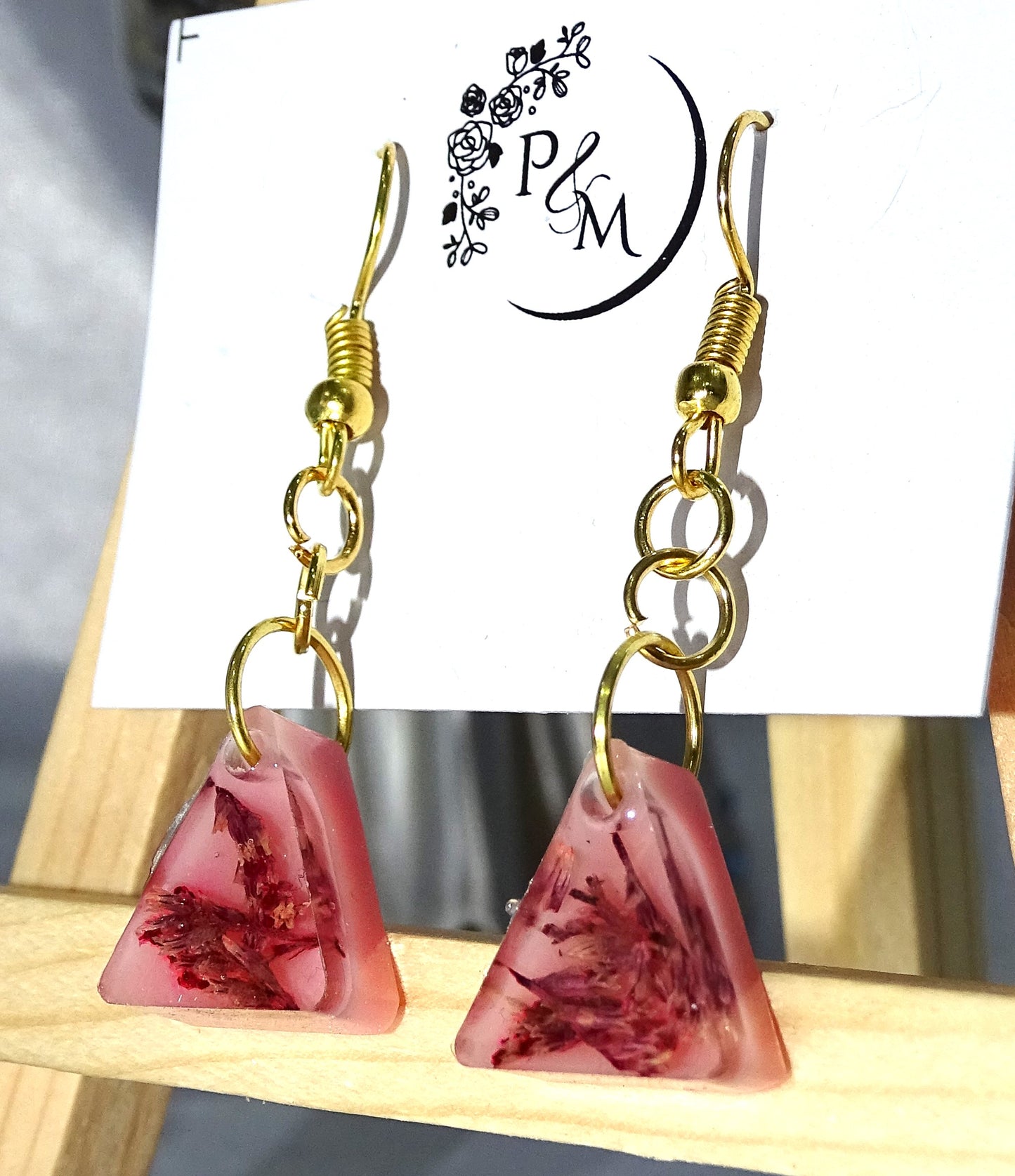 Earrings with Preserved Red Petals