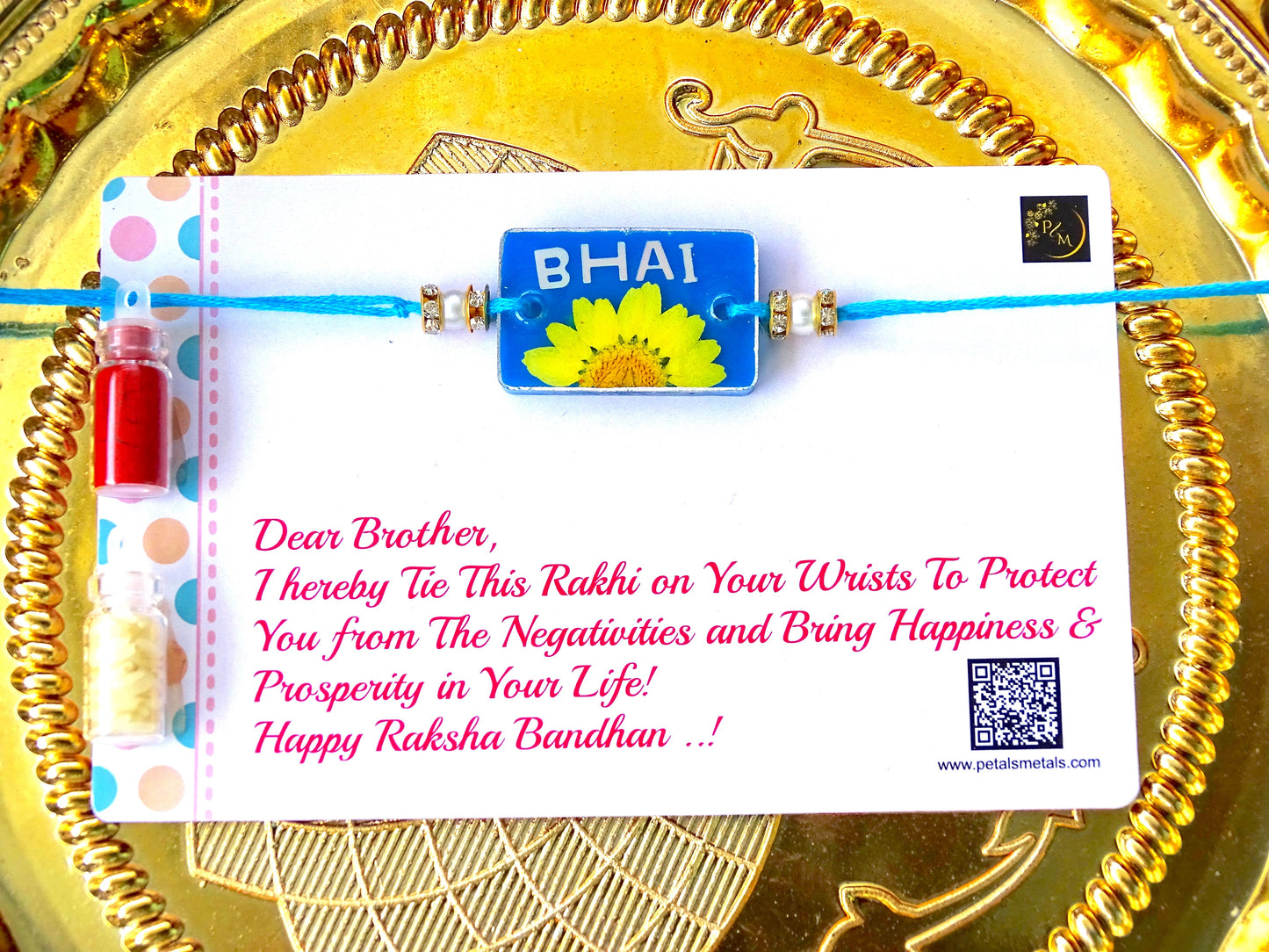 Premium Rakhi with Preserved Flower With Roli and Chawal