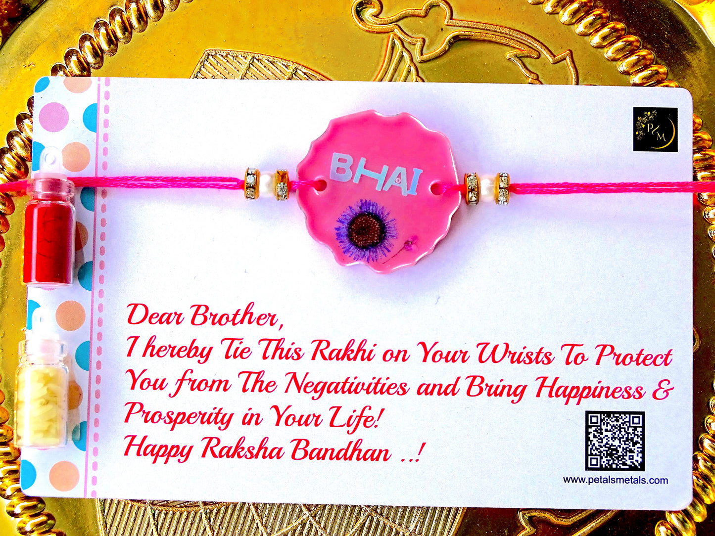 Premium Rakhi with Preserved Flower with Special Message & Roli Chawal.