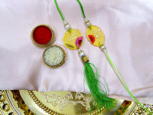 Designer "Fab Bhabhi & Lovely Bhaiya" Rakhi (Set of 2) with Roli & Chawal