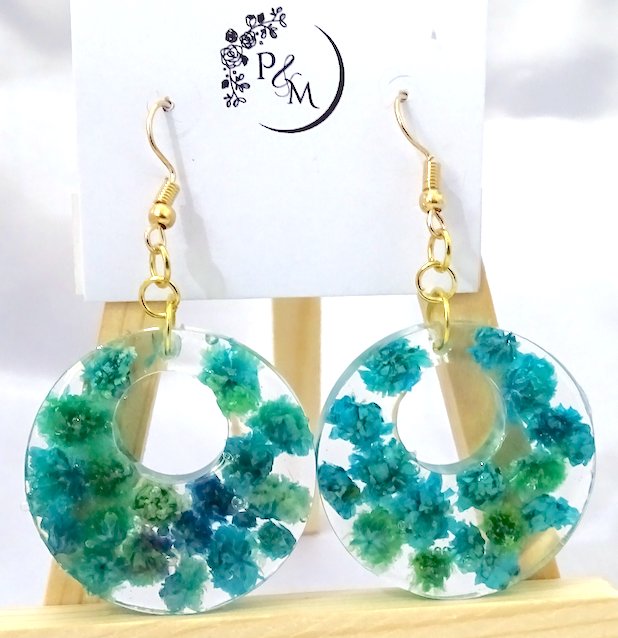 Earrings with Preserved Whole Green Flowers