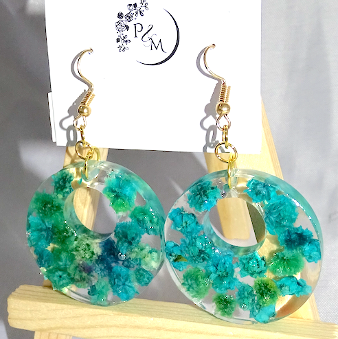 Earrings with Preserved Whole Green Flowers