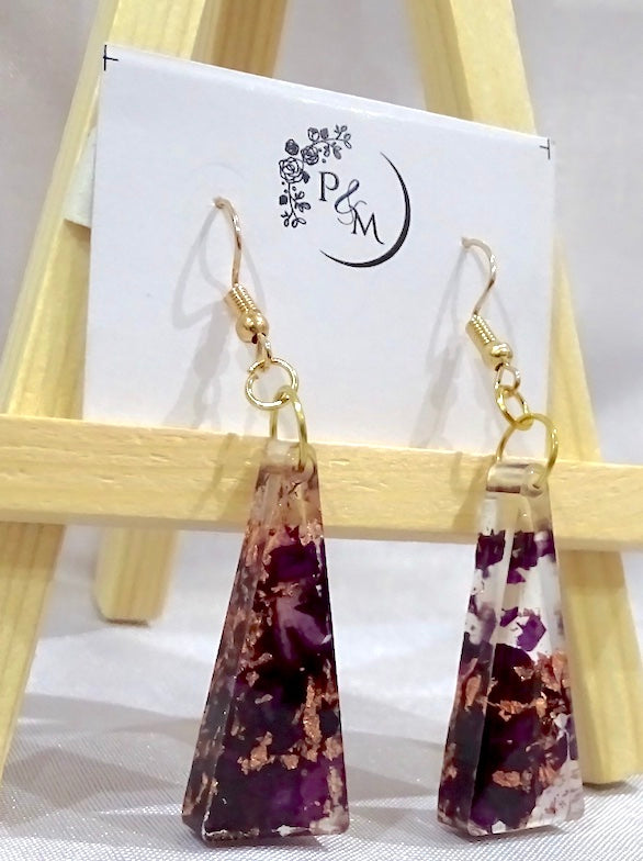 Earrings with preserved Dried Rose Petals