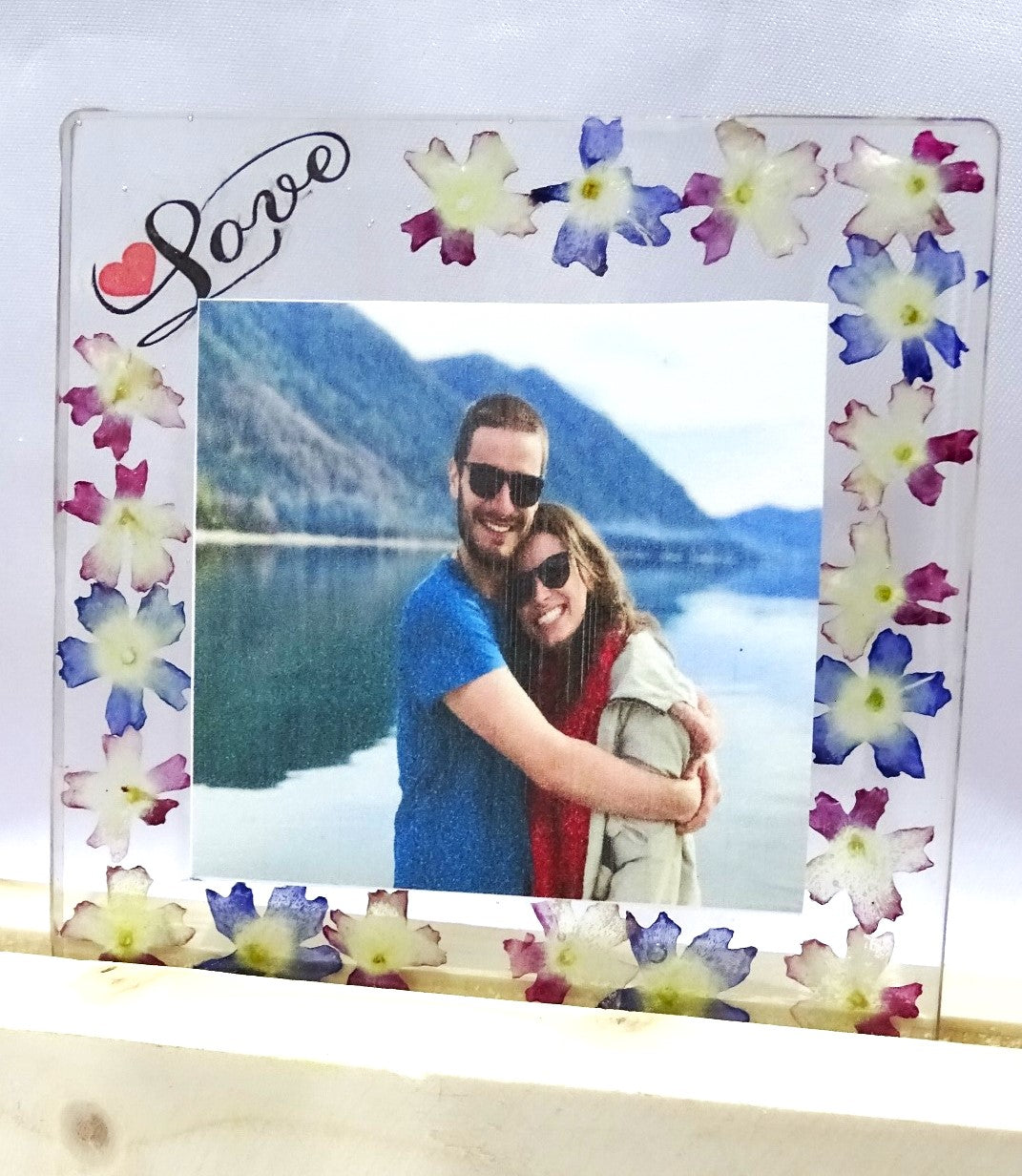 Night Lamp with Photoframe  "My Love" with Real Preserved Flowers