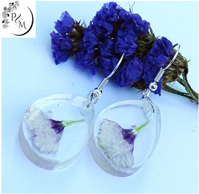 Earrings with preserved purple flower