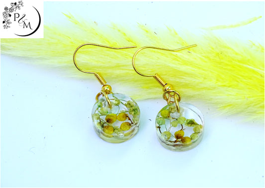 Earrings with preserved yellow flower